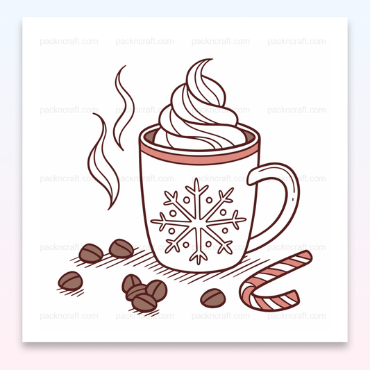Illustration de chocolat chaud hivernal avec motif de flocon sur tasse, pour projets hiver.