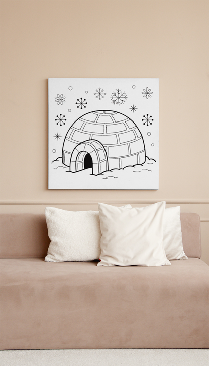 Cadre minimaliste avec motif igloo sous la neige dans un style hivernal élégant