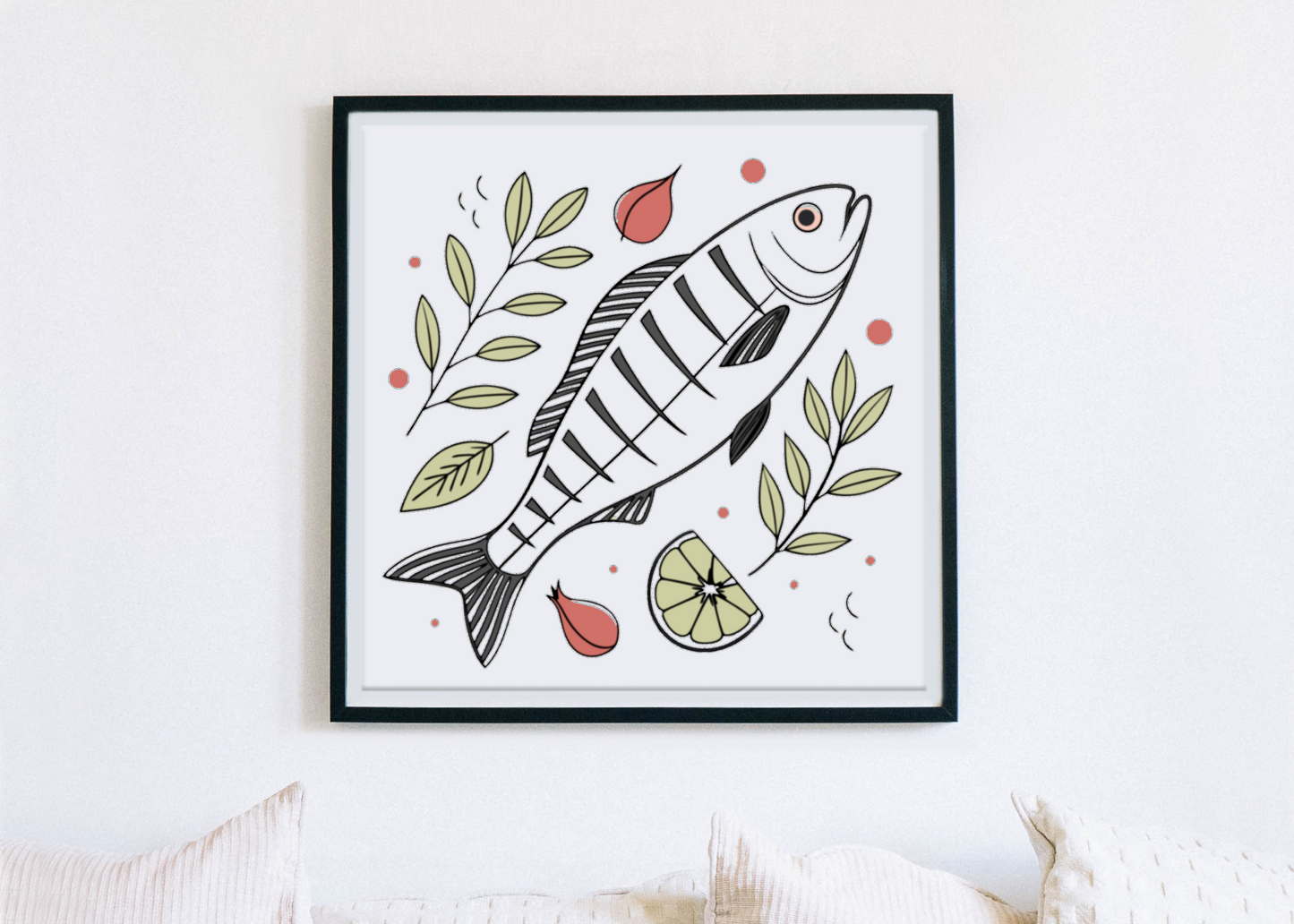 Cadre végétal avec poisson relaxant en style vectoriel organique
