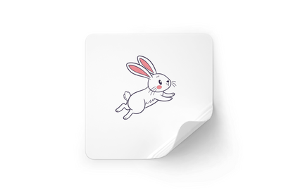 Autocollant avec un doodle de lapin bondissant au style nature enjouée