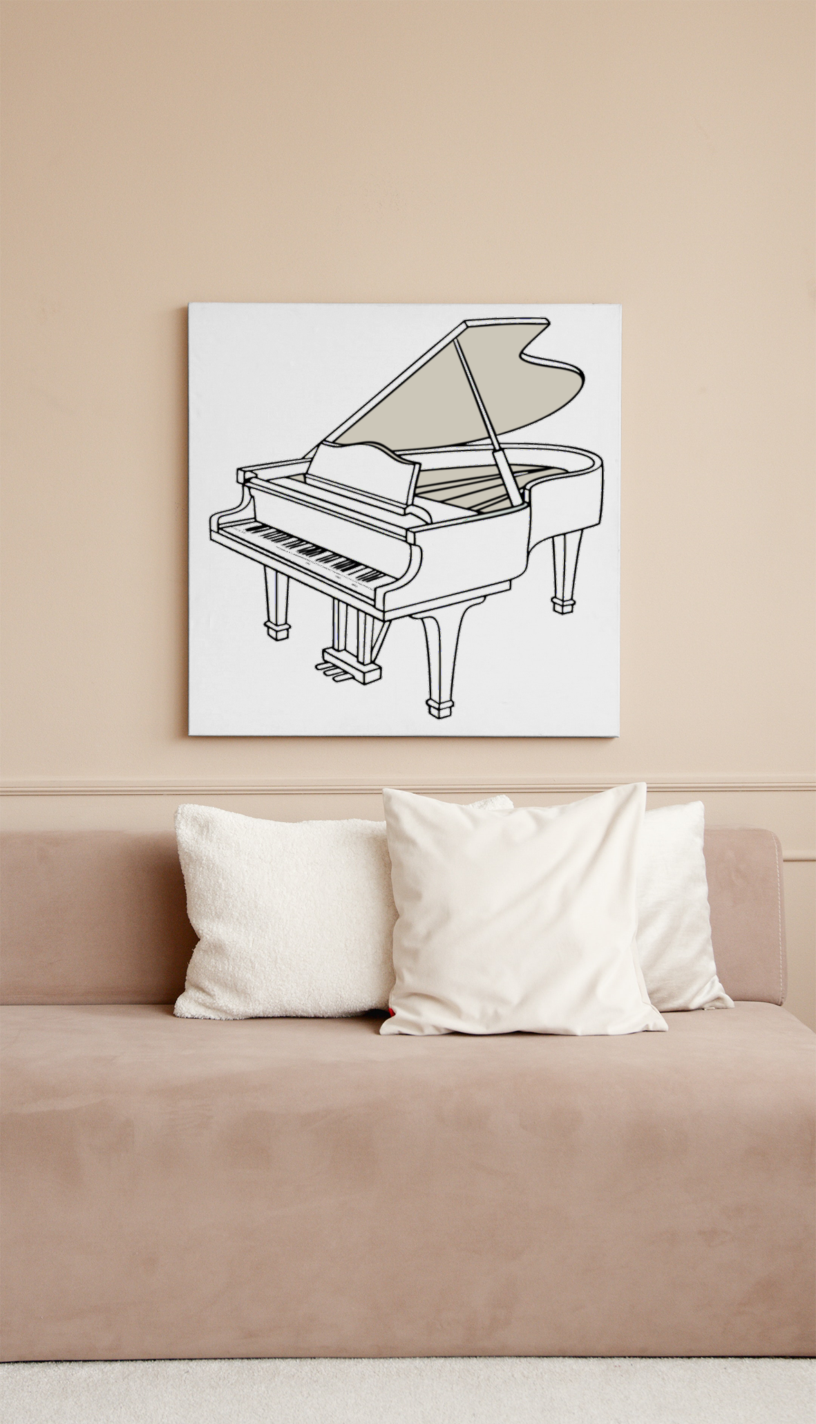 Cadre élégant avec icône stylisée de piano à queue pour une touche musicale