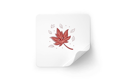 Sticker décoratif avec feuille souriante au style automnal et une ambiance cosy