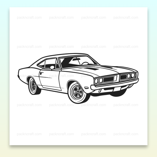 Illustration Dodge Charger 1969 pour projets créatifs, Dodge Charger 1969 sur t-shirt au style vintage, Mug décoré avec la Dodge Charger 1969 classique, Sticker de la célèbre Dodge Charger 1969, Cadre mural avec illustration Dodge Charger 1969 vintage