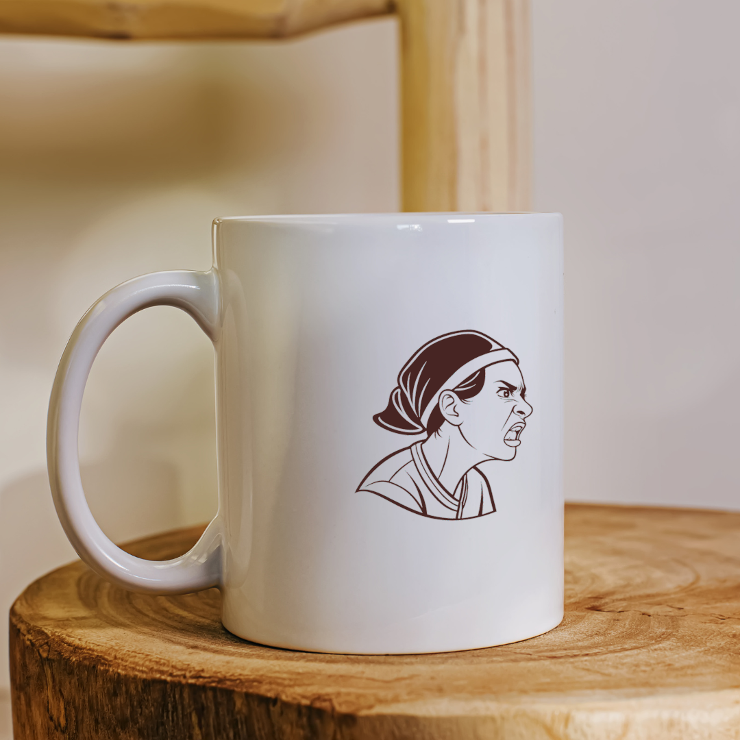 Mug vintage avec icône femme en colère, émotions intenses style rétro