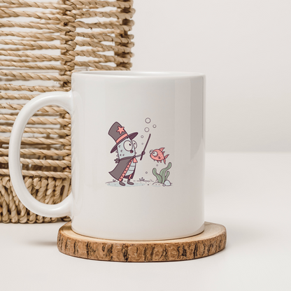 Mug vectoriel avec poisson magique style doodle dans un univers aquatique