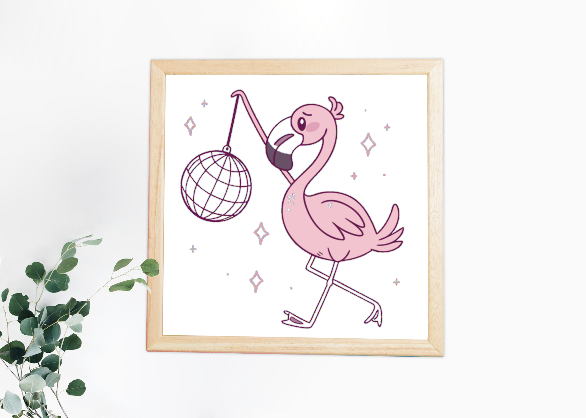 Cadre festif avec flamant dansant, parfait pour une déco tendance et joyeuse
