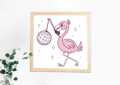 Cadre festif avec flamant dansant, parfait pour une déco tendance et joyeuse