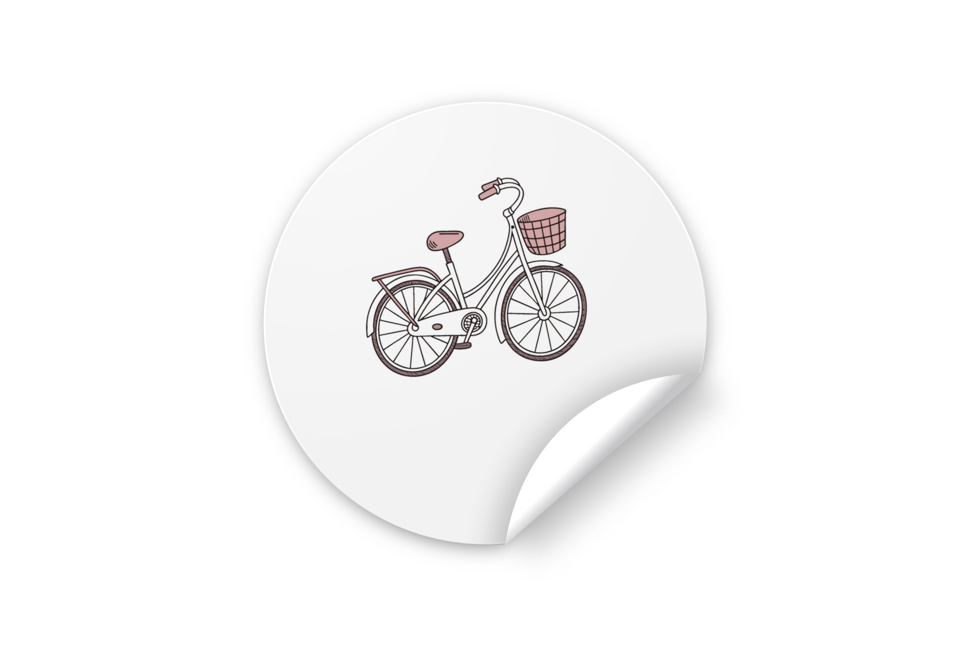 Sticker avec un vélo rétro et panier en doodle sur fond vintage