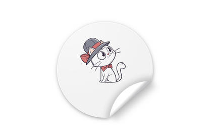 Sticker décoratif avec un chat curieux portant un chapeau dans un style cartoon élégant