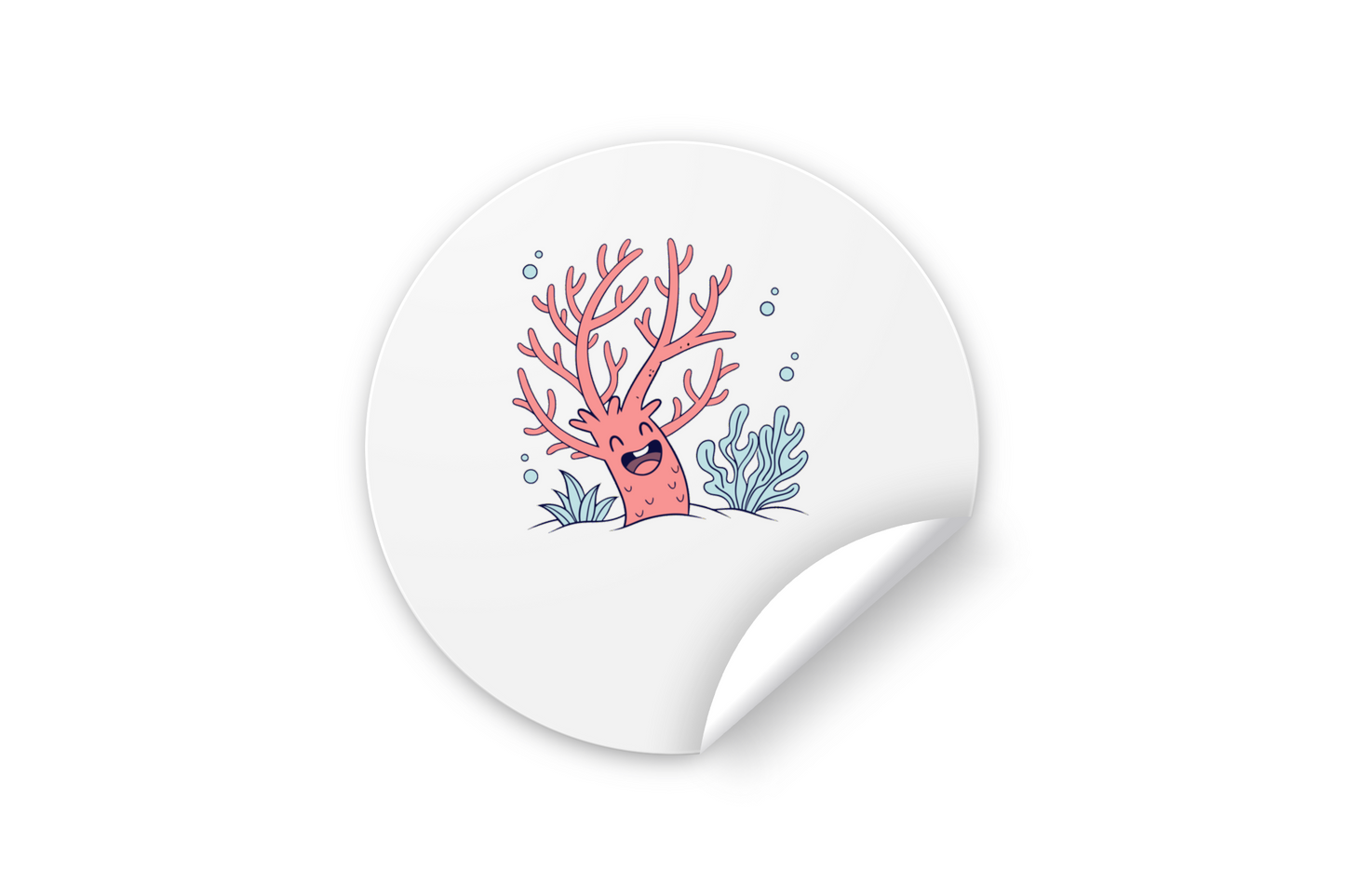 Sticker décoratif marin avec corail joyeux style cartoon sur fond océanique