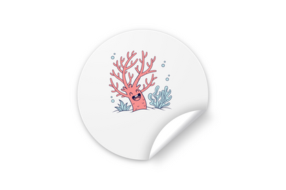 Sticker décoratif marin avec corail joyeux style cartoon sur fond océanique