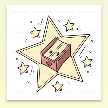Illustration de taille-crayon entouré d'étoiles, idéal pour projets DIY.
