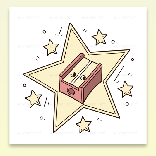 Illustration de taille-crayon entouré d'étoiles, idéal pour projets DIY.