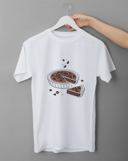 T-shirt avec tarte choco-noisette en style minimaliste pour passionnés de cuisine