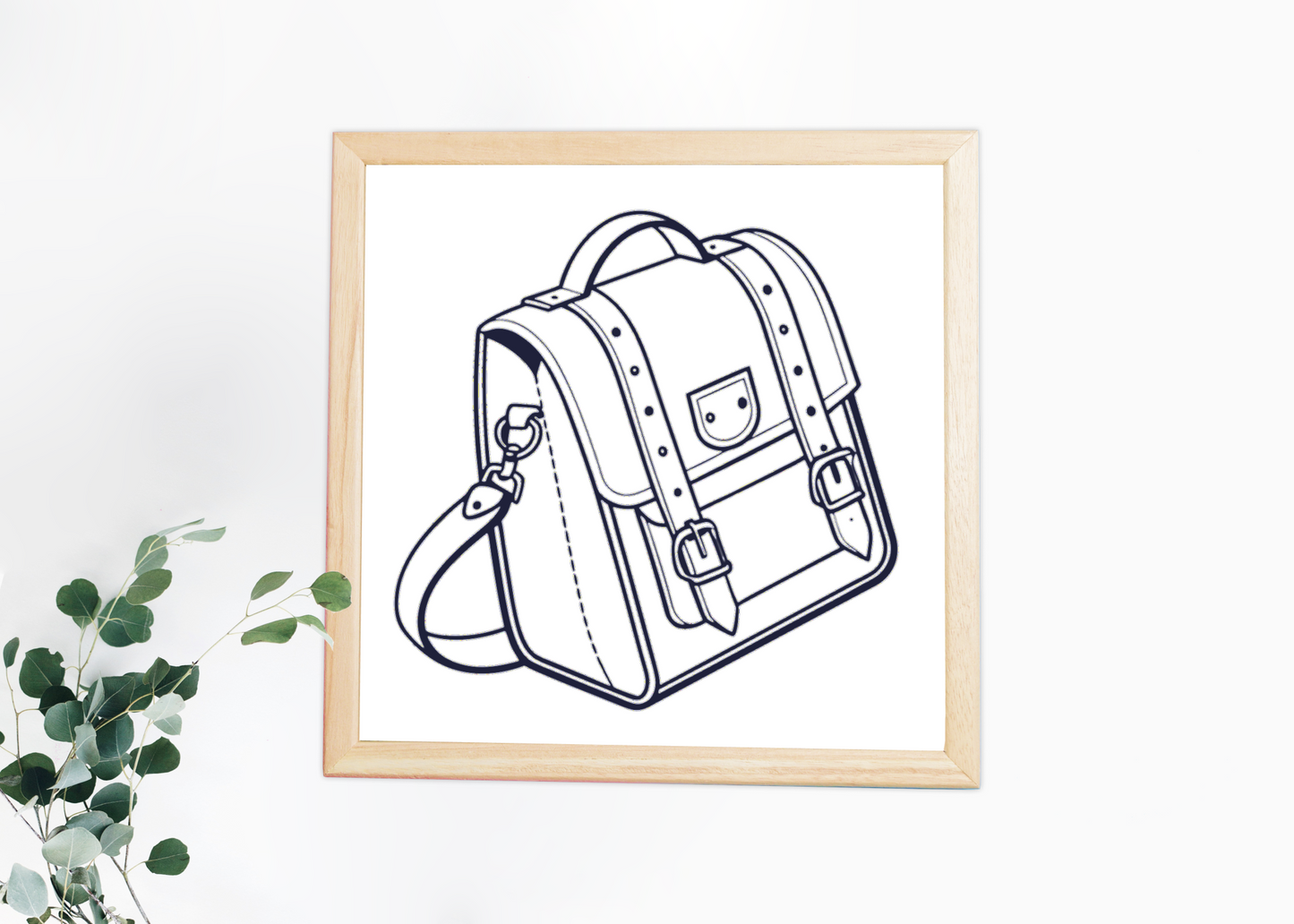 Cadre moderne avec cartable rétro minimaliste en style école