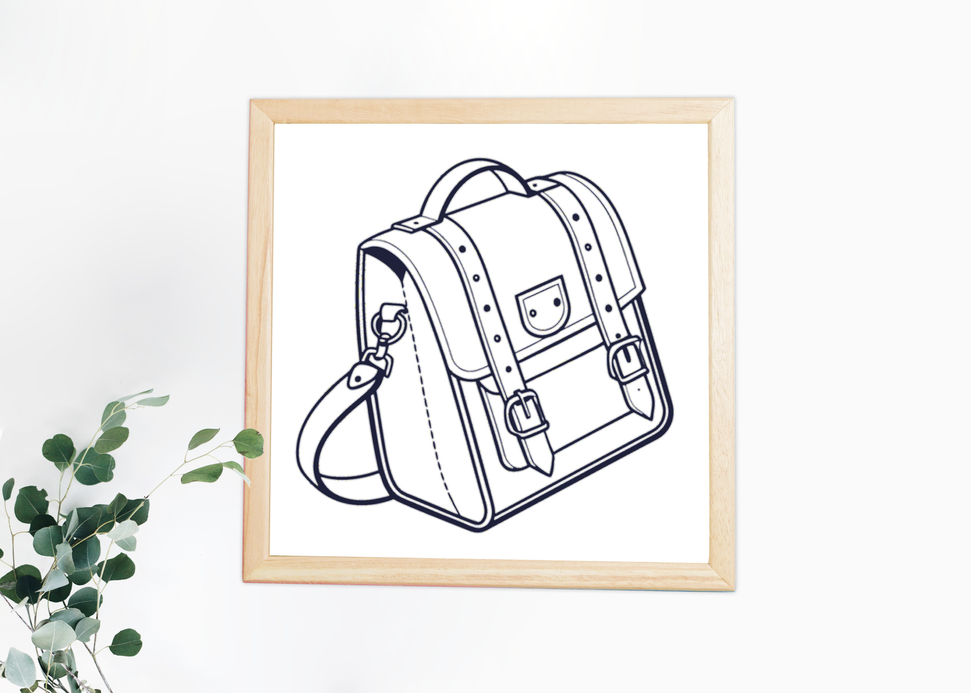 Cadre moderne avec cartable rétro minimaliste en style école