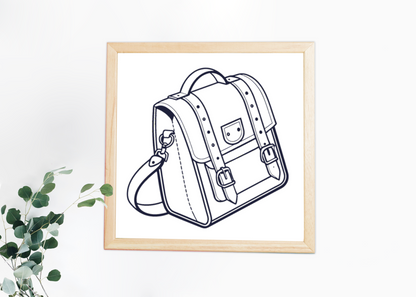 Cadre moderne avec cartable rétro minimaliste en style école
