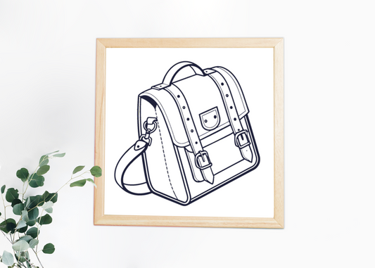 Cadre moderne avec cartable rétro minimaliste en style école