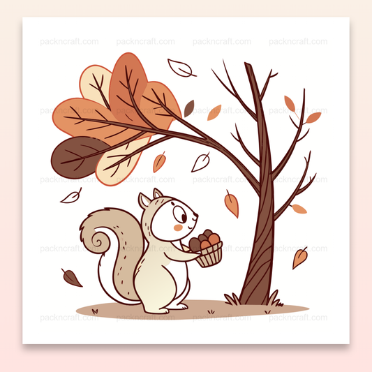 Illustration d'un écureuil récoltant des noisettes en automne, style pastel vectoriel