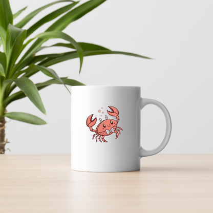 Mug avec crabe kawaii et nœud papillon sur fond marin accueillant