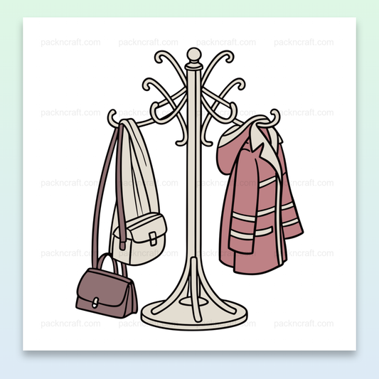 Illustration minimaliste de portemanteau chargé pour usage décoratif.
