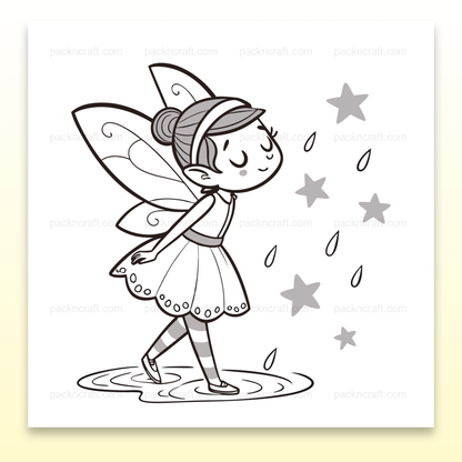 Illustration de fée enjouée sous pluie d'étoiles pour DIY et déco.