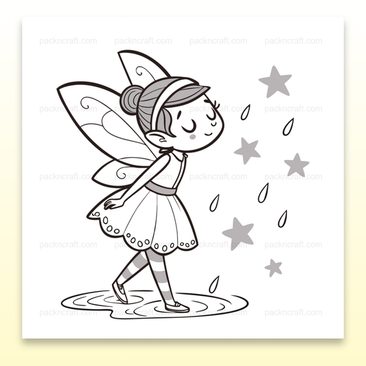 Illustration de fée enjouée sous pluie d'étoiles pour DIY et déco.