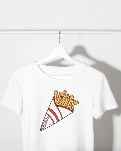 T-shirt avec cône de frites doodle joyeuses en motif décontracté et amusant