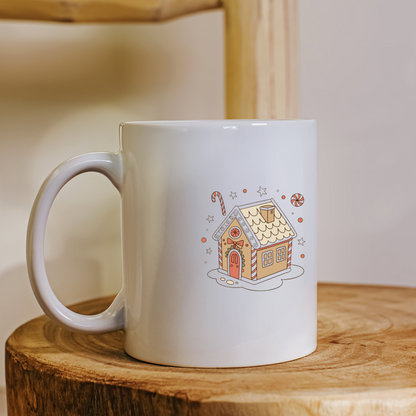 Mug festif avec dessin maison de pain d'épices pour ambiance Noël enchantée