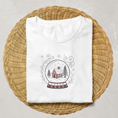 T-shirt hiver avec icône digitale d'une maison enneigée pour un style cozy rayonnant