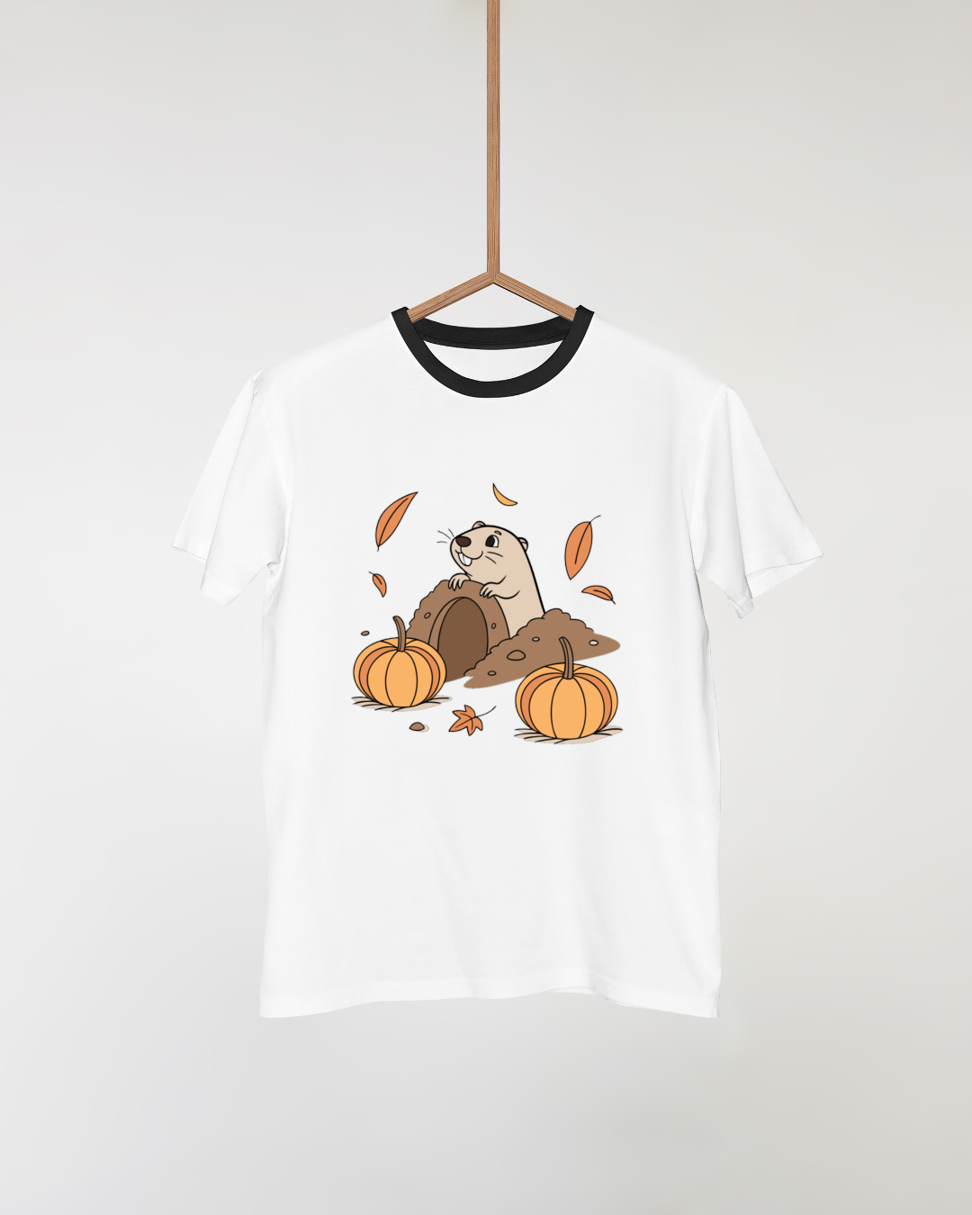 T-shirt automnal avec icône décorative de marmotte curieuse en tons chauds