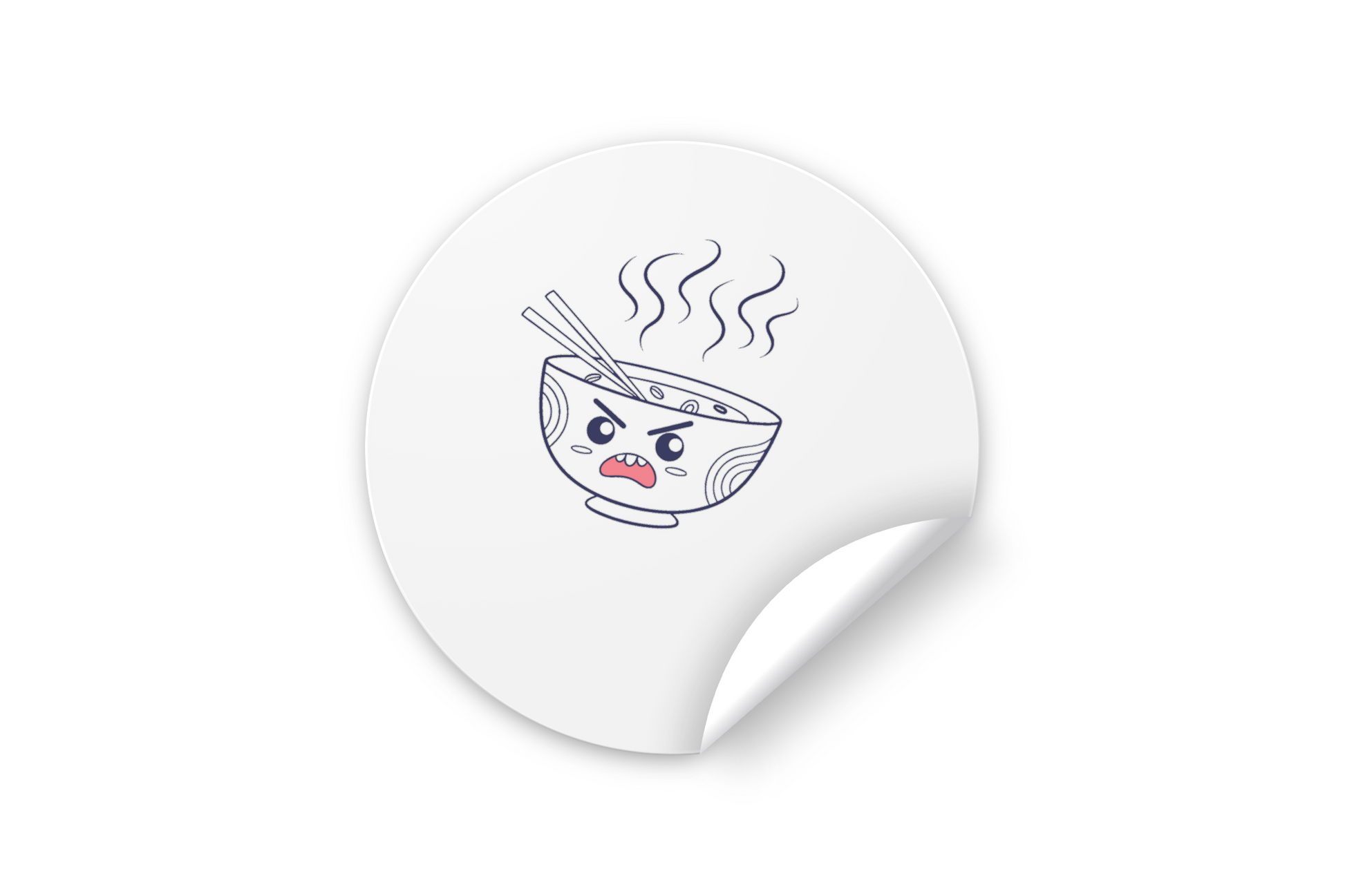 Sticker avec bol de ramen furieux, style monochrome, thème cuisine créative