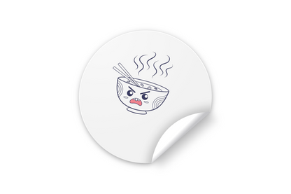 Sticker avec bol de ramen furieux, style monochrome, thème cuisine créative