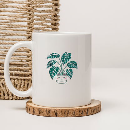 Mug avec illustration cartoon de plante souriante dans pot mignon style naturel