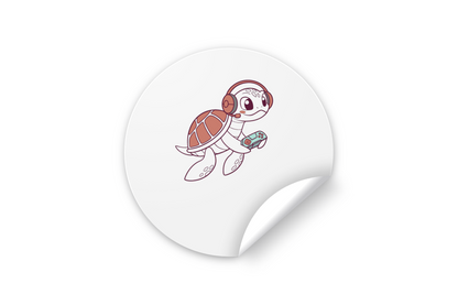 Sticker high-tech avec tortue joyeuse, design style vectoriel pour les gamers