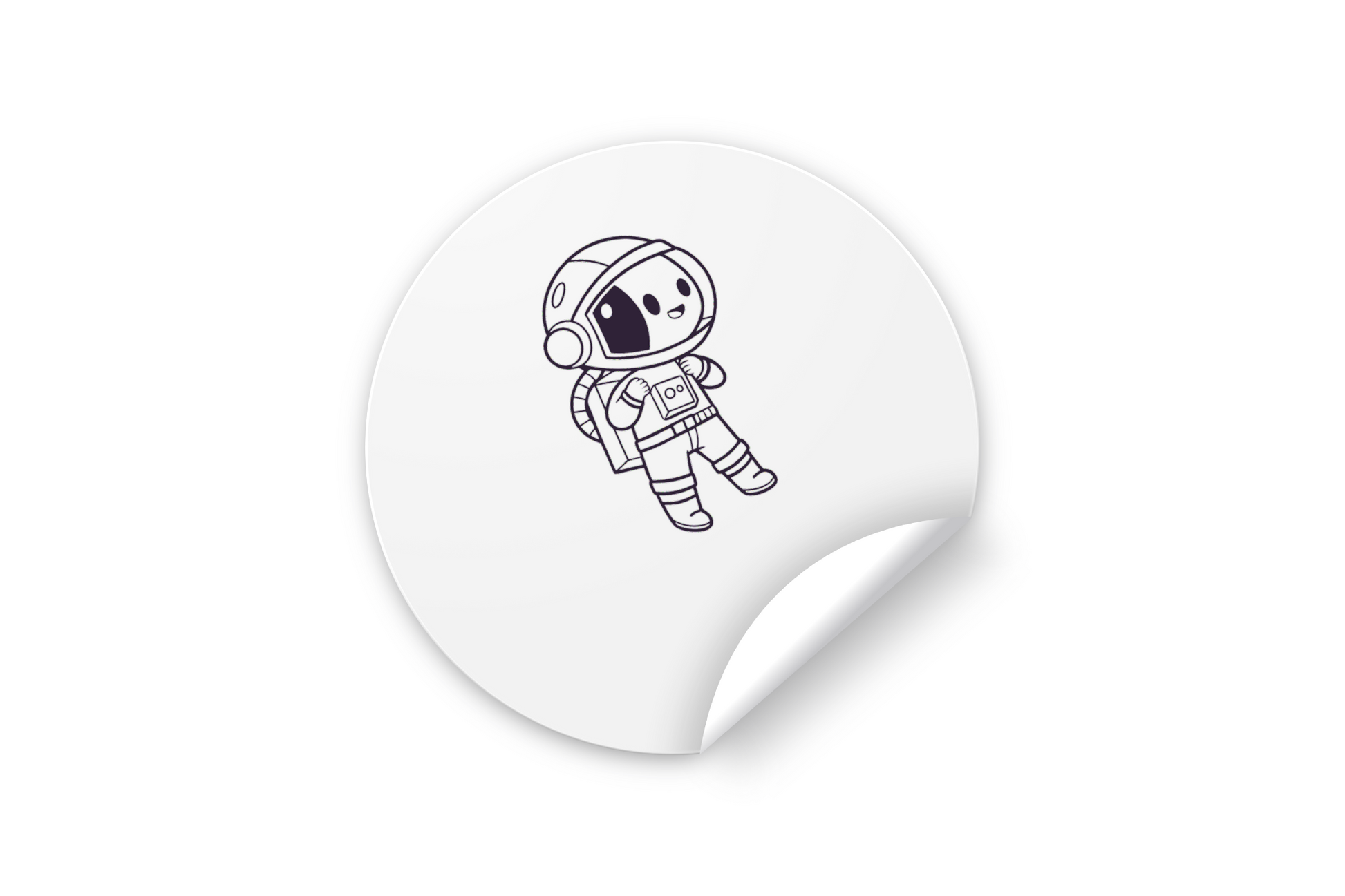 Stickeur avec astronaute minimaliste flottant sur fond neutre pour fans de l'espace