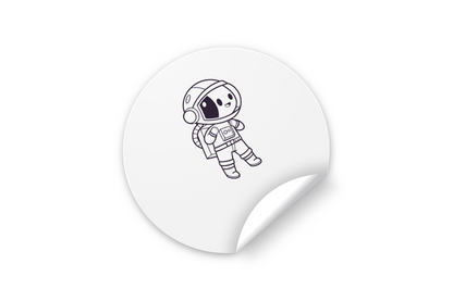 Stickeur avec astronaute minimaliste flottant sur fond neutre pour fans de l'espace