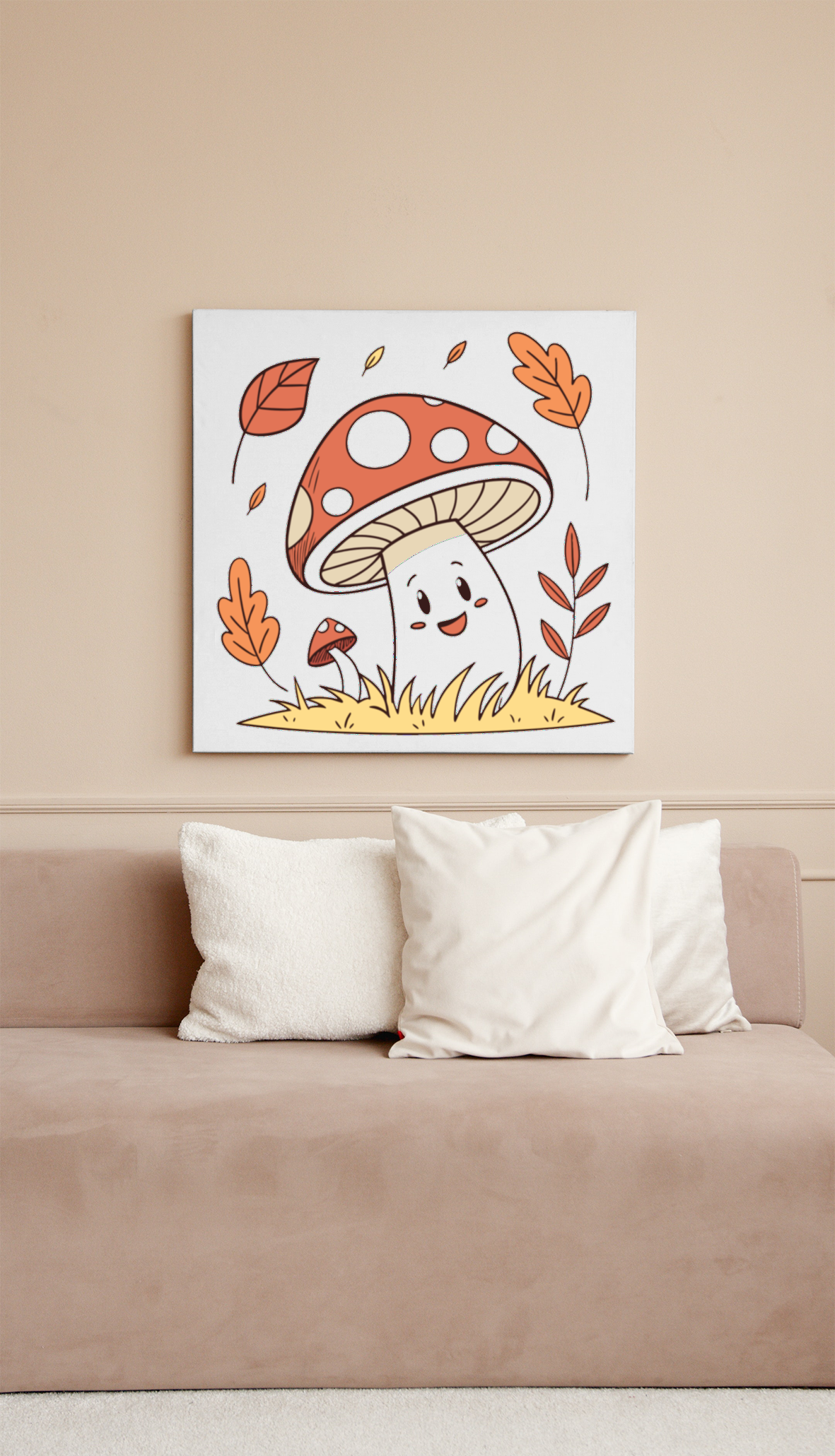 Cadre illustré avec doodle de champignon joyeux en style automnal vibrant