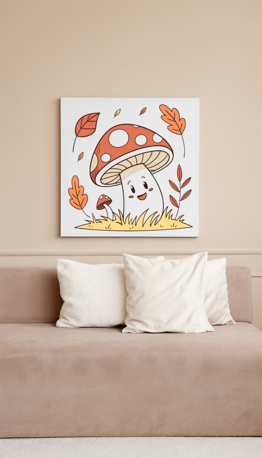 Cadre illustré avec doodle de champignon joyeux en style automnal vibrant
