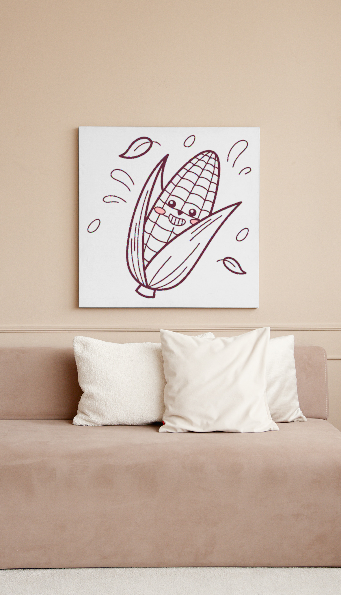 Cadre avec un épi de maïs joyeux en style doodle coloré et amusant