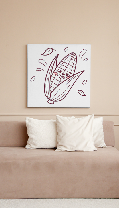Cadre avec un épi de maïs joyeux en style doodle coloré et amusant