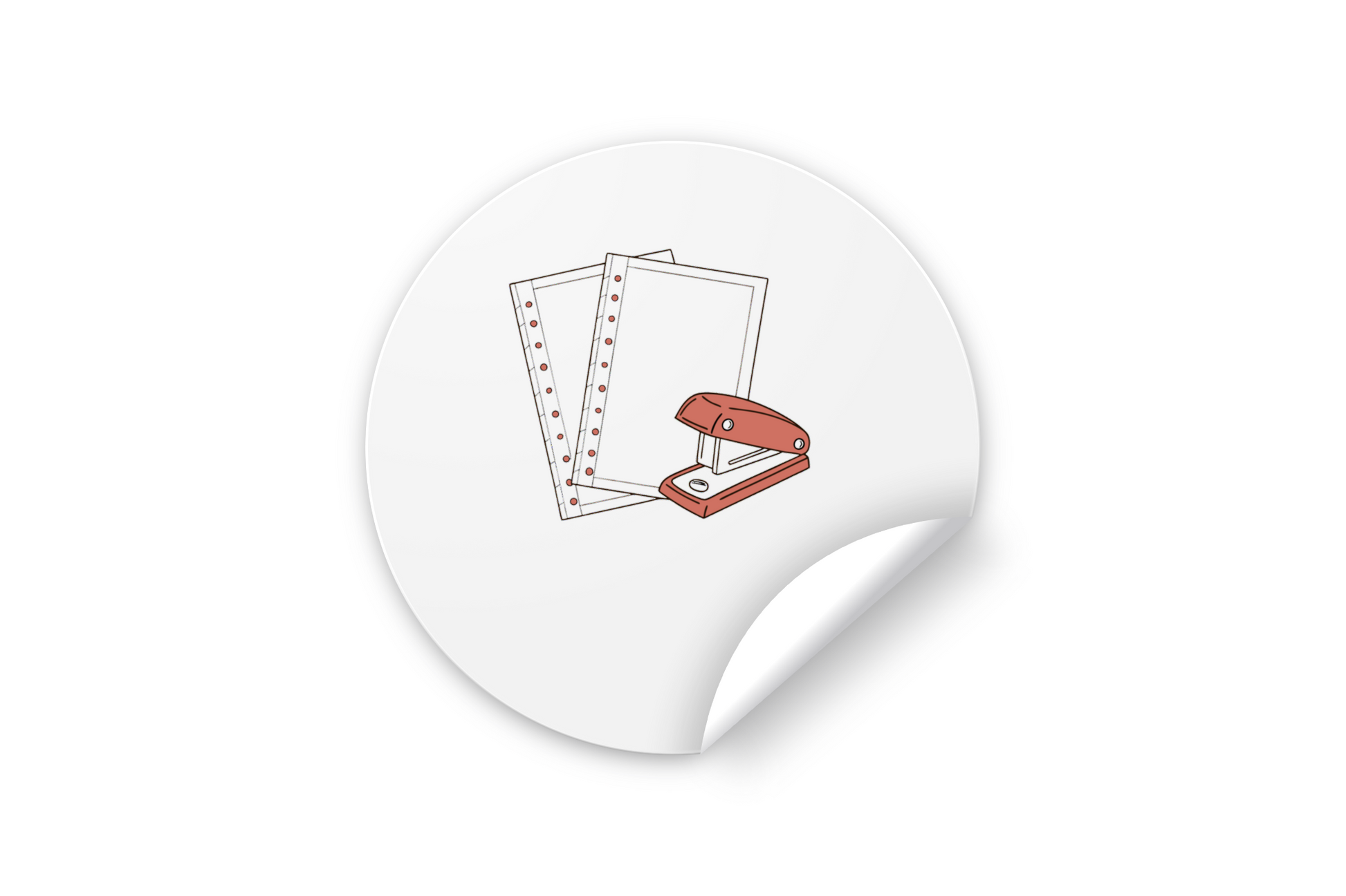 Sticker avec agrafeuse stylisée de bureau en action, illustration vectorielle