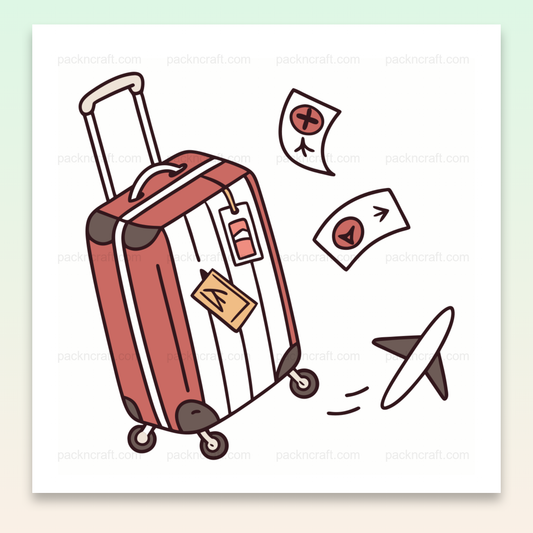 Illustration d'une valise en mouvement, idéale pour le voyage et les projets créatifs