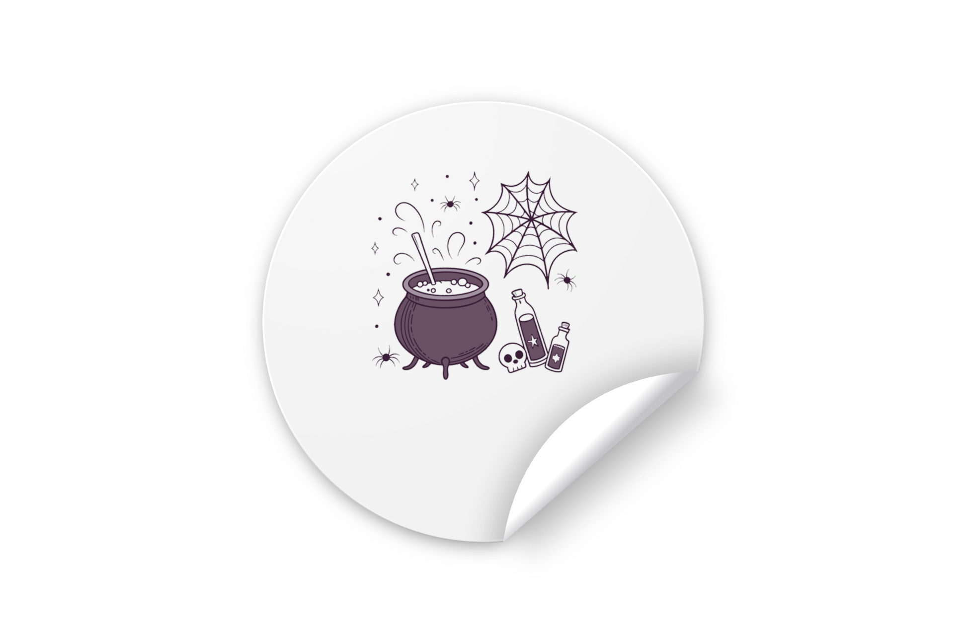 Sticker d'Halloween illustrant un chaudron en ébullition avec des motifs enchantés
