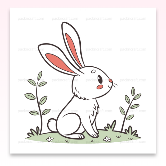Illustration d'un lapin curieux dans un jardin, idéal pour stickers et papeterie