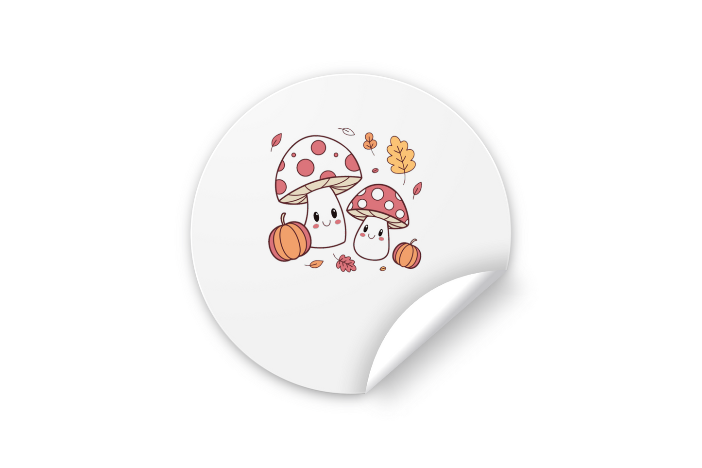 Sticker joyeux à thème automnal avec des champignons au style mignon et kawaii