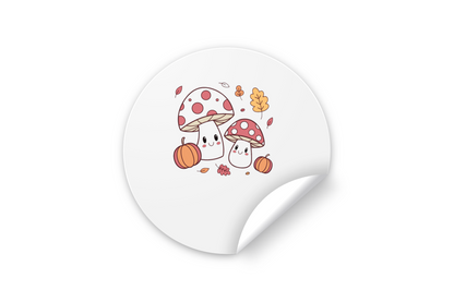 Sticker joyeux à thème automnal avec des champignons au style mignon et kawaii