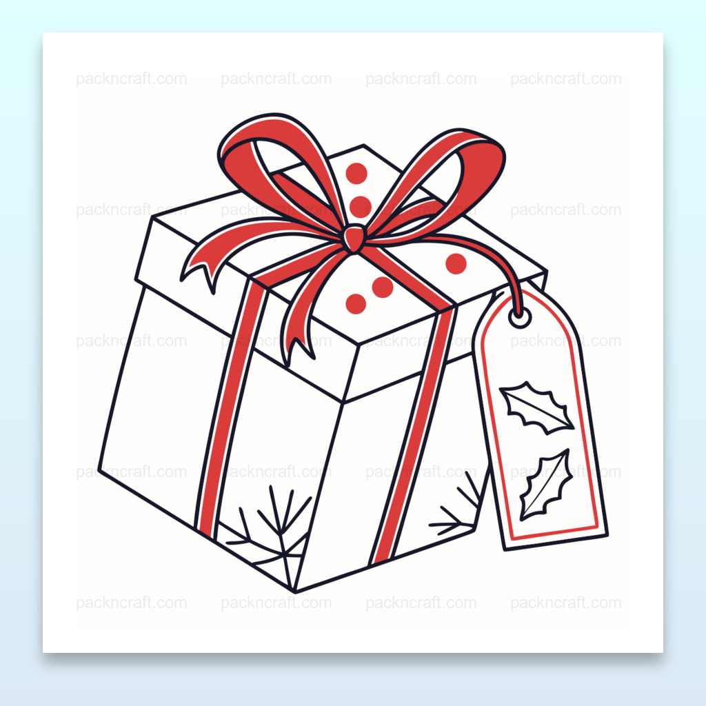 Illustration cadeau de Noël festive en style doodle, utilisable pour étiquettes et décorations.