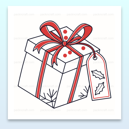 Illustration cadeau de Noël festive en style doodle, utilisable pour étiquettes et décorations.