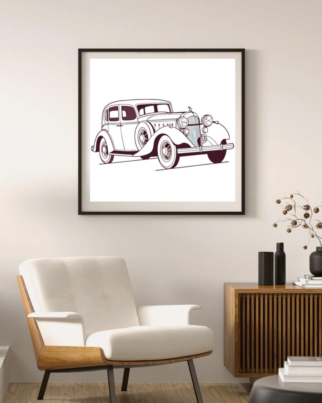 Voiture Packard Eight 1930 rétro en cadre, art décoratif